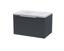 Hudson Reed Fluted 600mm Wall Hung Single Drawer Vanity & Laminate Top Contemp Soft Black MFC Painted Gloss 381x605x390mm - DFF1494LBG - JJ Building Materials