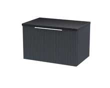 Hudson Reed Fluted 600mm Wall Hung Single Drawer Vanity & Laminate Top Contemp Soft Black MFC Painted Gloss 381x605x390mm - DFF1494LSB - JJ Building Materials