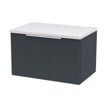 Hudson Reed Fluted 600mm Wall Hung Single Drawer Vanity & Laminate Top Contemp Soft Black MFC Painted Gloss 381x605x390mm - DFF1494LSW - JJ Building Materials