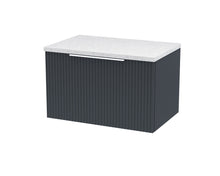 Hudson Reed Fluted 600mm Wall Hung Single Drawer Vanity & Laminate Top Contemp Soft Black MFC Painted Gloss 381x605x390mm - DFF1494LSW - JJ Building Materials
