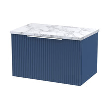 Hudson Reed Fluted 600mm Wall Hung Single Drawer Vanity & Laminate Worktop Contemp Satin Blue MFC Painted Gloss 381x605x390mm - JJ Building Materials