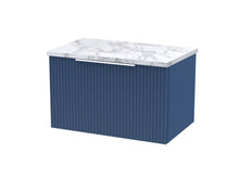Hudson Reed Fluted 600mm Wall Hung Single Drawer Vanity & Laminate Worktop Contemp Satin Blue MFC Painted Gloss 381x605x390mm - JJ Building Materials