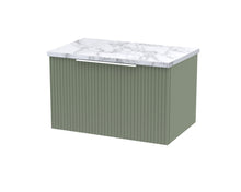 Hudson Reed Fluted 600mm Wall Hung Single Drawer Vanity & Laminate Worktop Contemp Satin Green MFC Painted Gloss 381x605x390mm - JJ Building Materials
