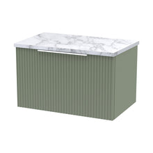Hudson Reed Fluted 600mm Wall Hung Single Drawer Vanity & Laminate Worktop Contemp Satin Green MFC Painted Gloss 381x605x390mm - JJ Building Materials