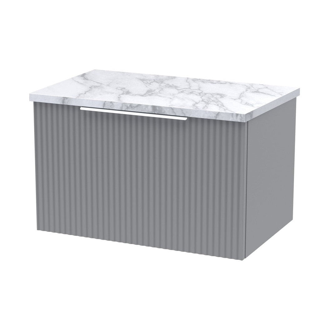 Hudson Reed Fluted 600mm Wall Hung Single Drawer Vanity & Laminate Worktop Contemp Satin Grey MFC Painted Gloss 381x605x390mm - JJ Building Materials