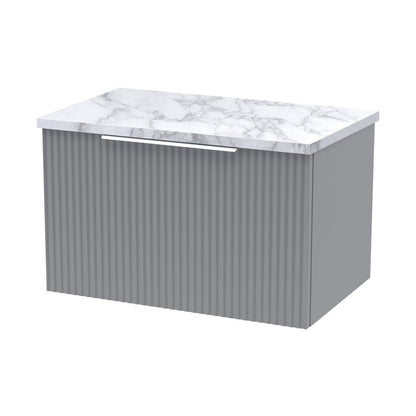 Hudson Reed Fluted 600mm Wall Hung Single Drawer Vanity & Laminate Worktop Contemp Satin Grey MFC Painted Gloss 381x605x390mm - JJ Building Materials