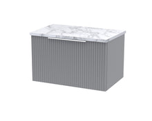 Hudson Reed Fluted 600mm Wall Hung Single Drawer Vanity & Laminate Worktop Contemp Satin Grey MFC Painted Gloss 381x605x390mm - JJ Building Materials