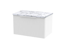 Hudson Reed Fluted 600mm Wall Hung Single Drawer Vanity & Laminate Worktop Contemp Satin White MFC Painted Gloss 381x605x390mm - JJ Building Materials