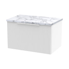 Hudson Reed Fluted 600mm Wall Hung Single Drawer Vanity & Laminate Worktop Contemp Satin White MFC Painted Gloss 381x605x390mm - JJ Building Materials