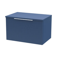 Hudson Reed Fluted 600mm Wall Hung Single Drawer Vanity & Worktop Contemp Satin Blue MFC Painted Gloss 377x605x390mm - JJ Building Materials