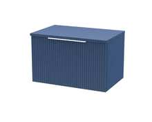 Hudson Reed Fluted 600mm Wall Hung Single Drawer Vanity & Worktop Contemp Satin Blue MFC Painted Gloss 377x605x390mm - JJ Building Materials