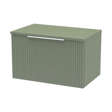 Hudson Reed Fluted 600mm Wall Hung Single Drawer Vanity & Worktop Contemp Satin Green MFC Painted Gloss 377x605x390mm - JJ Building Materials