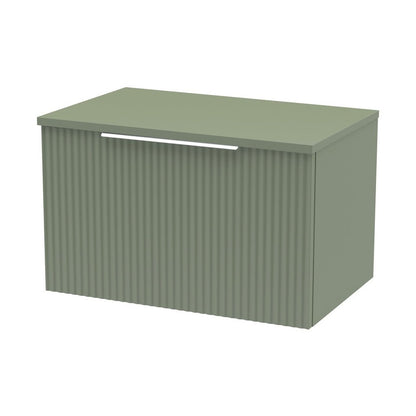 Hudson Reed Fluted 600mm Wall Hung Single Drawer Vanity & Worktop Contemp Satin Green MFC Painted Gloss 377x605x390mm - JJ Building Materials