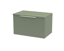 Hudson Reed Fluted 600mm Wall Hung Single Drawer Vanity & Worktop Contemp Satin Green MFC Painted Gloss 377x605x390mm - JJ Building Materials