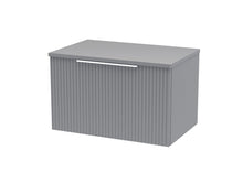 Hudson Reed Fluted 600mm Wall Hung Single Drawer Vanity & Worktop Contemp Satin Grey MFC Painted Gloss 377x605x390mm - JJ Building Materials