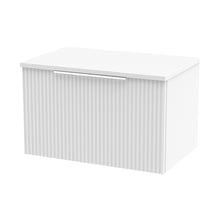 Hudson Reed Fluted 600mm Wall Hung Single Drawer Vanity & Worktop Contemp Satin White MFC Painted Gloss 377x605x390mm - JJ Building Materials