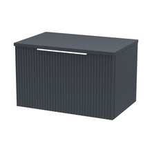 Hudson Reed Fluted 600mm Wall Hung Single Drawer Vanity & Worktop Contemp Soft Black MFC Painted Gloss 377x605x390mm - JJ Building Materials