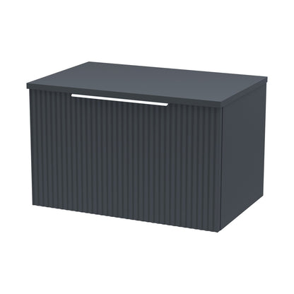 Hudson Reed Fluted 600mm Wall Hung Single Drawer Vanity & Worktop Contemp Soft Black MFC Painted Gloss 377x605x390mm - JJ Building Materials