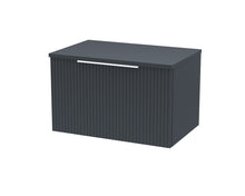 Hudson Reed Fluted 600mm Wall Hung Single Drawer Vanity & Worktop Contemp Soft Black MFC Painted Gloss 377x605x390mm - JJ Building Materials