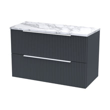 Hudson Reed Fluted 800 Wall Hung 2-drawer Vanity & Laminate Worktop Contemp Soft Black MFC Painted Gloss 522x805x390mm - JJ Building Materials