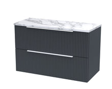 Hudson Reed Fluted 800 Wall Hung 2 - drawer Vanity & Laminate Worktop Contemp Soft Black MFC Painted Gloss 522x805x390mm - JJ Building Materials