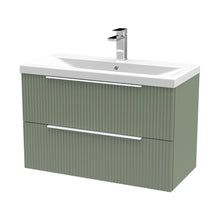 Hudson Reed Fluted 800mm Wall Hung 2 Drawer Vanity & Basin 1 Contemp Satin Green MFC Painted Gloss 540x810x390mm - JJ Building Materials