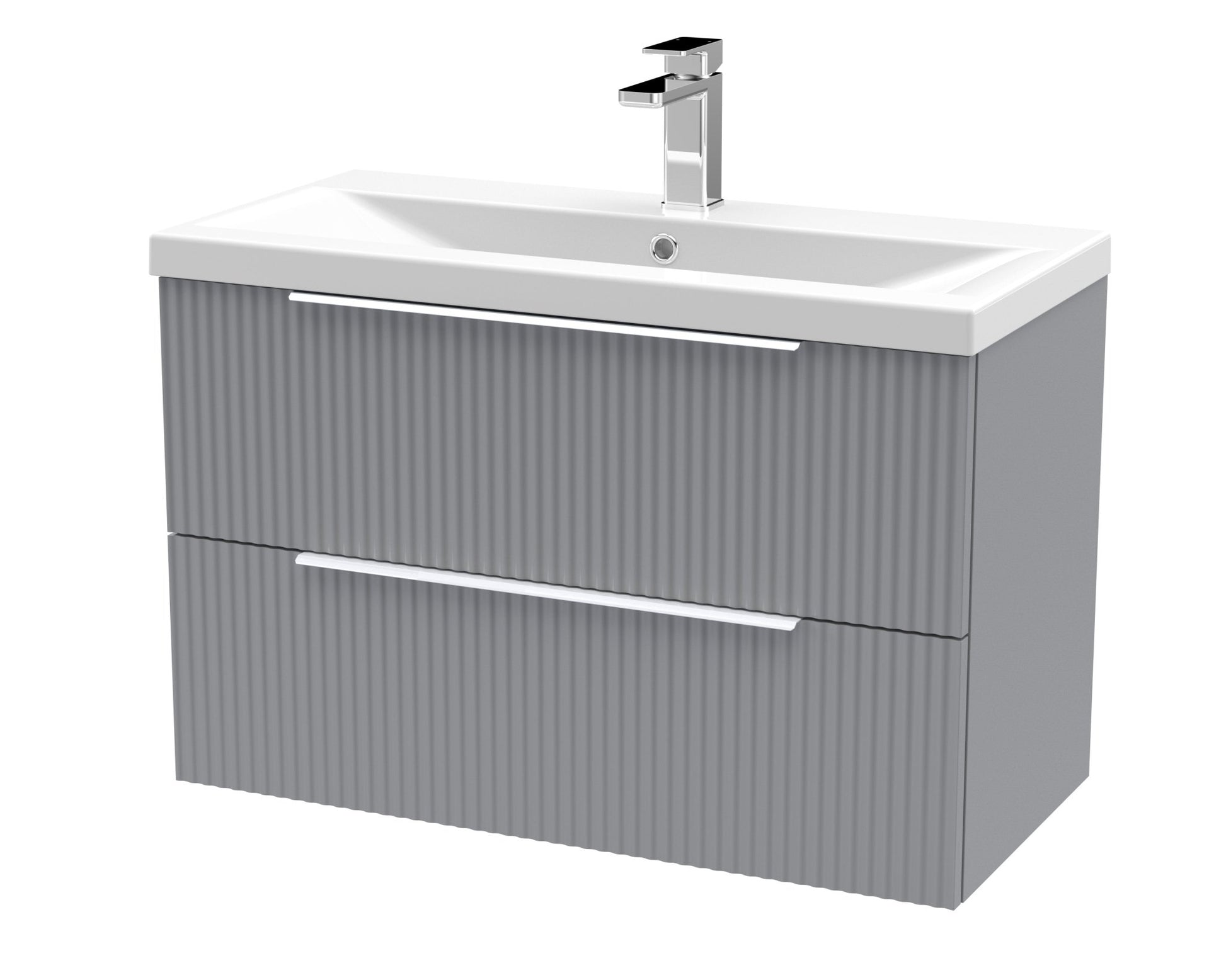 Hudson Reed Fluted 800mm Wall Hung 2 Drawer Vanity & Basin 1 Contemp Satin Grey MFC Painted Gloss 540x810x390mm - JJ Building Materials