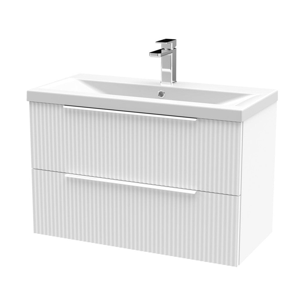 Hudson Reed Fluted 800mm Wall Hung 2 Drawer Vanity & Basin 1 Contemp Satin White MFC Painted Gloss 540x810x390mm - JJ Building Materials