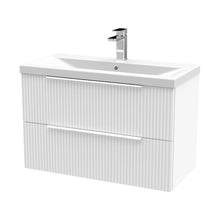 Hudson Reed Fluted 800mm Wall Hung 2 Drawer Vanity & Basin 1 Contemp Satin White MFC Painted Gloss 540x810x390mm - JJ Building Materials