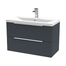 Hudson Reed Fluted 800mm Wall Hung 2 Drawer Vanity & Basin 1 Contemp Soft Black MFC Painted Gloss 540x810x390mm - JJ Building Materials