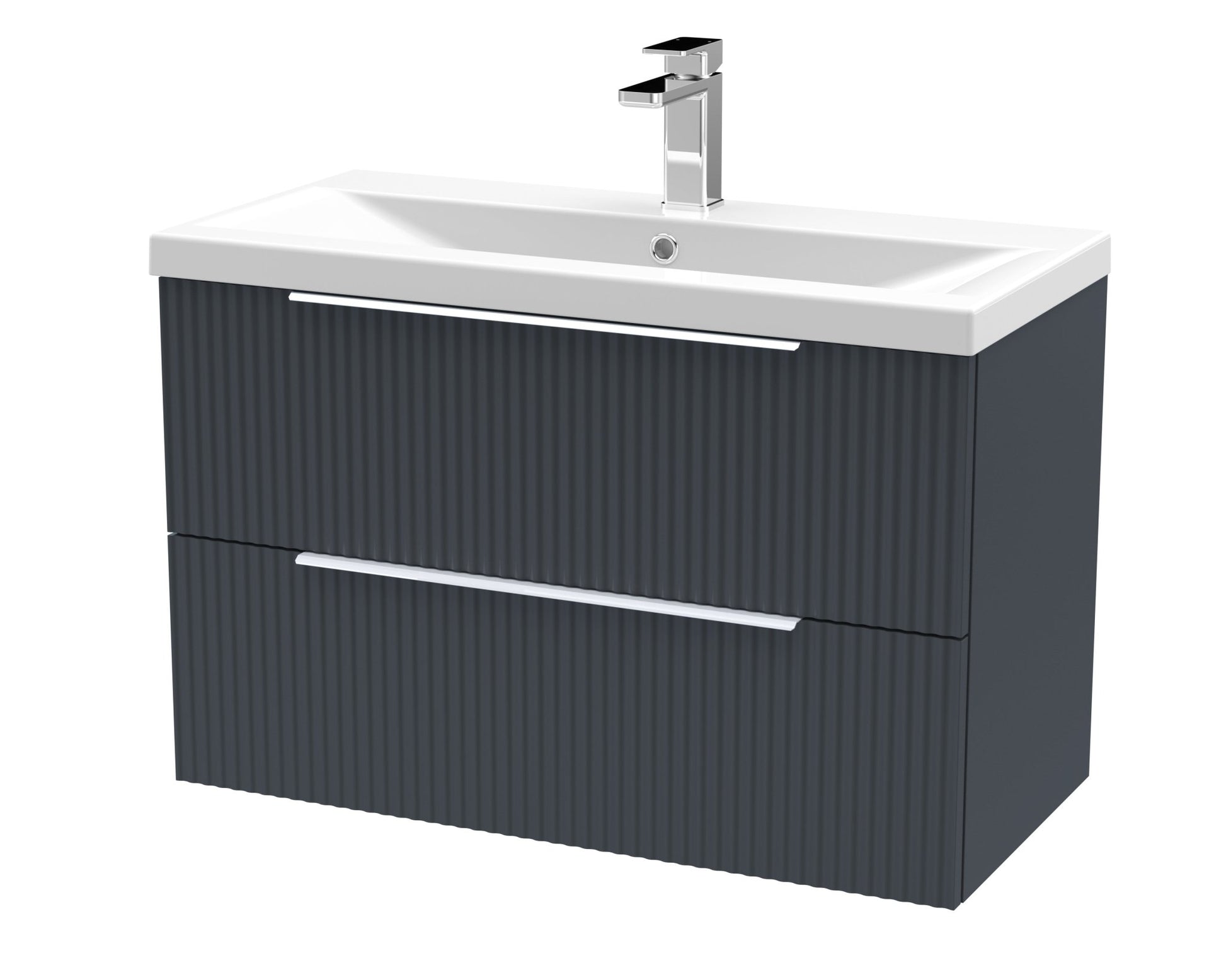 Hudson Reed Fluted 800mm Wall Hung 2 Drawer Vanity & Basin 1 Contemp Soft Black MFC Painted Gloss 540x810x390mm - JJ Building Materials