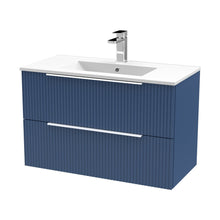 Hudson Reed Fluted 800mm Wall Hung 2 Drawer Vanity & Basin 2 Contemp Satin Blue MFC Painted Gloss 518x800x390mm - JJ Building Materials