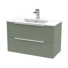 Hudson Reed Fluted 800mm Wall Hung 2 Drawer Vanity & Basin 2 Contemp Satin Green MFC Painted Gloss 518x800x390mm - JJ Building Materials