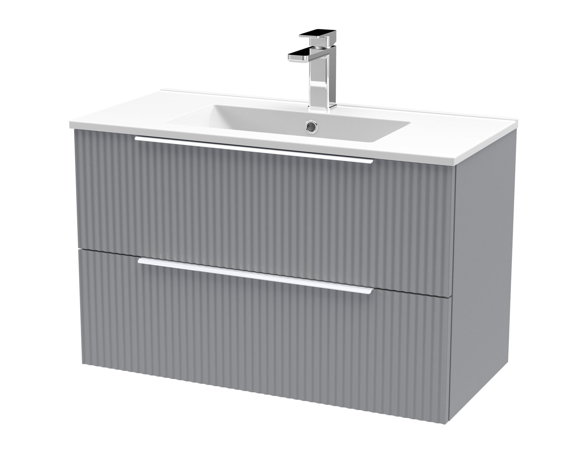 Hudson Reed Fluted 800mm Wall Hung 2 Drawer Vanity & Basin 2 Contemp Satin Grey MFC Painted Gloss 518x800x390mm - JJ Building Materials