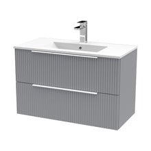 Hudson Reed Fluted 800mm Wall Hung 2 Drawer Vanity & Basin 2 Contemp Satin Grey MFC Painted Gloss 518x800x390mm - JJ Building Materials