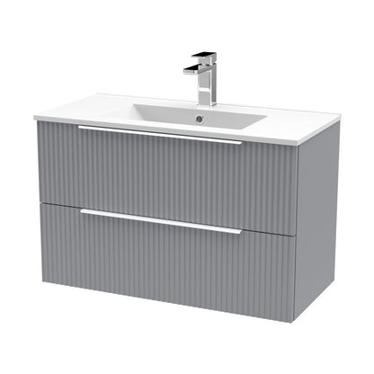 Hudson Reed Fluted 800mm Wall Hung 2 Drawer Vanity & Basin 2 Contemp Satin Grey MFC Painted Gloss 518x800x390mm - JJ Building Materials