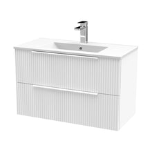 Hudson Reed Fluted 800mm Wall Hung 2 Drawer Vanity & Basin 2 Contemp Satin White MFC Painted Gloss 518x800x390mm - JJ Building Materials