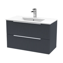 Hudson Reed Fluted 800mm Wall Hung 2 Drawer Vanity & Basin 2 Contemp Soft Black MFC Painted Gloss 518x800x390mm - JJ Building Materials