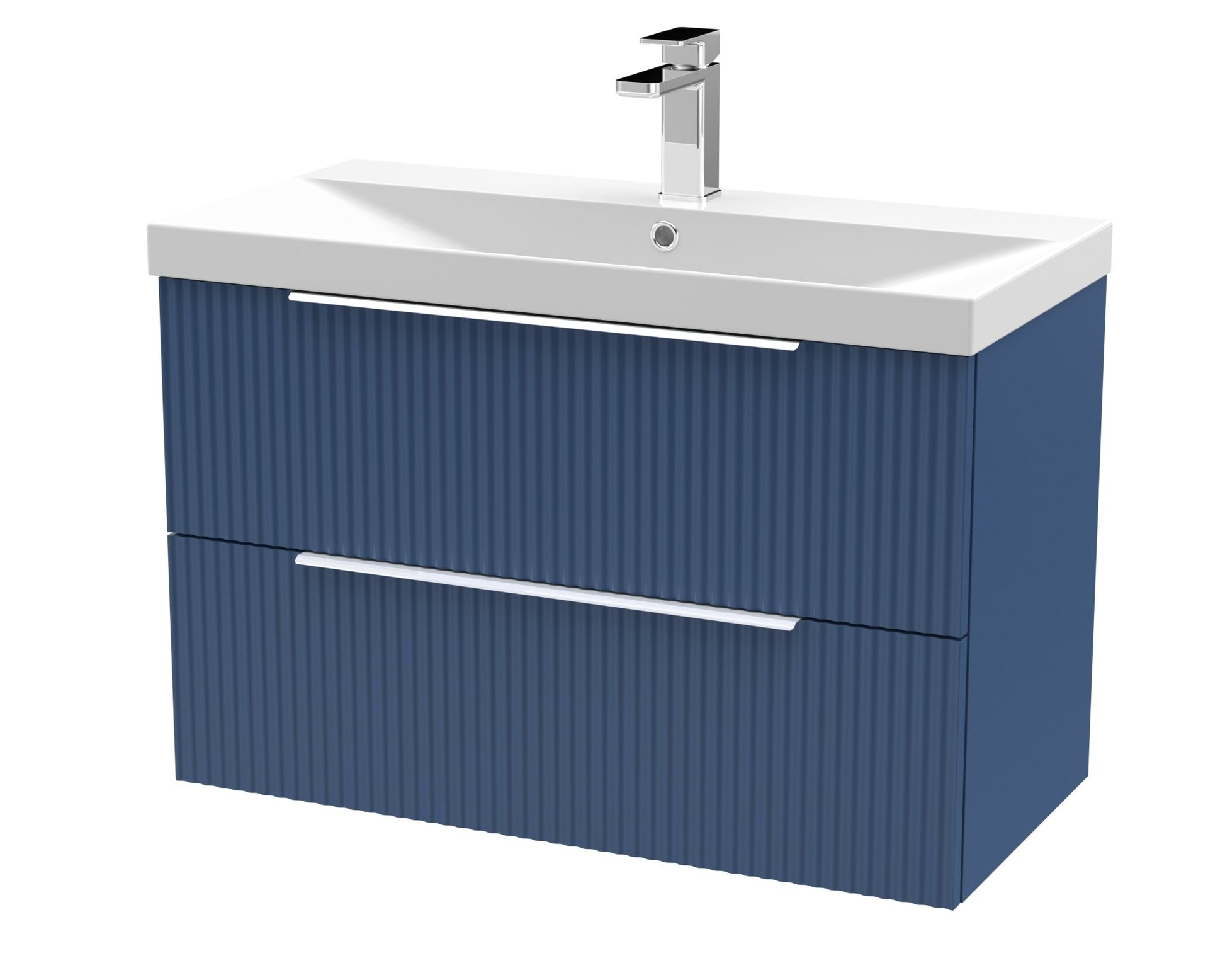 Hudson Reed Fluted 800mm Wall Hung 2 Drawer Vanity & Basin 3 Contemp Satin Blue MFC Painted Gloss 550x810x395mm - JJ Building Materials
