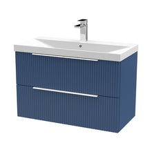 Hudson Reed Fluted 800mm Wall Hung 2 Drawer Vanity & Basin 3 Contemp Satin Blue MFC Painted Gloss 550x810x395mm - JJ Building Materials