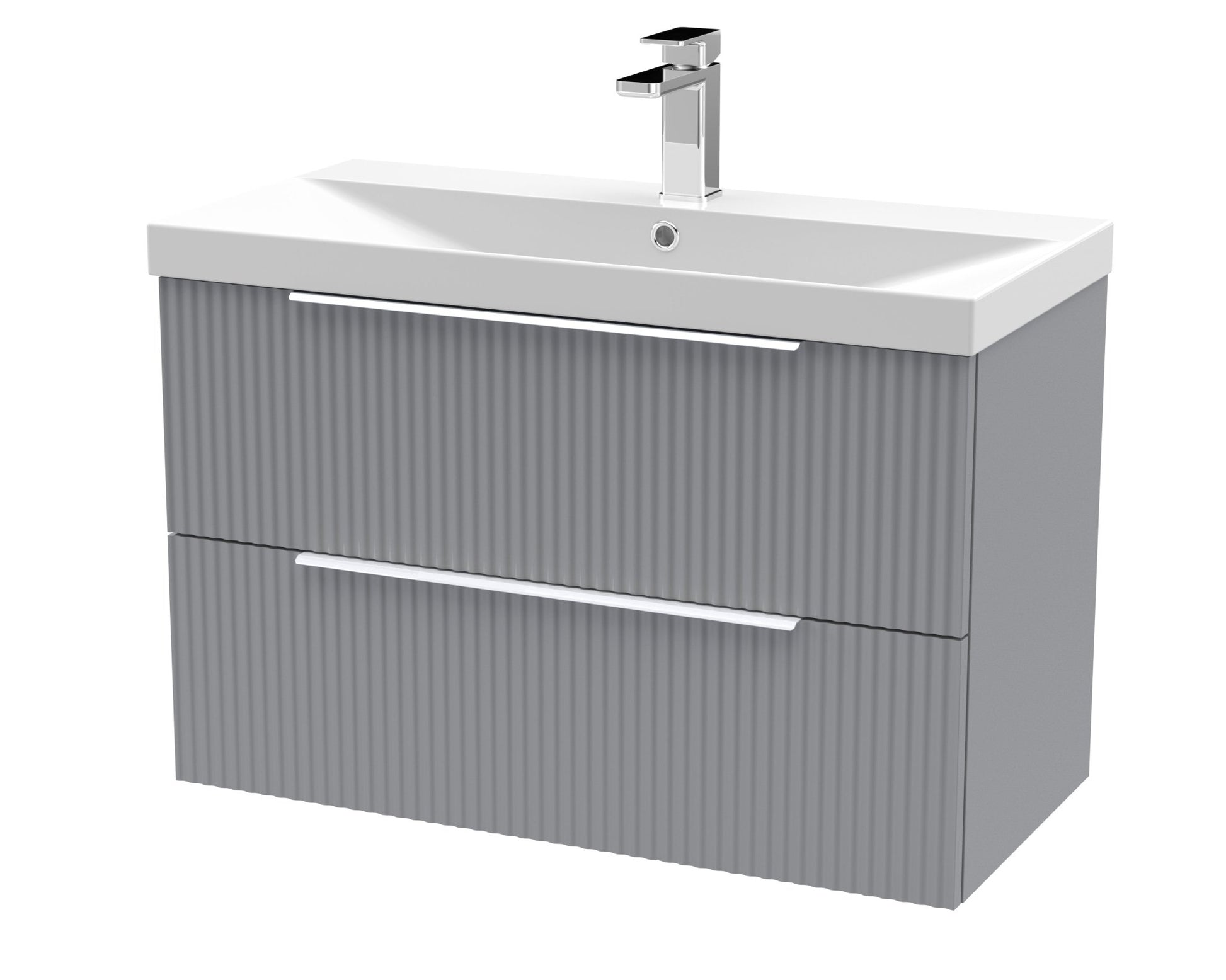 Hudson Reed Fluted 800mm Wall Hung 2 Drawer Vanity & Basin 3 Contemp Satin Grey MFC Painted Gloss 550x810x395mm - JJ Building Materials