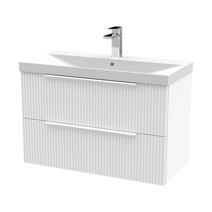 Hudson Reed Fluted 800mm Wall Hung 2 Drawer Vanity & Basin 3 Contemp Satin White MFC Painted Gloss 550x810x395mm - JJ Building Materials