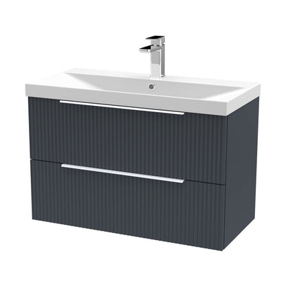 Hudson Reed Fluted 800mm Wall Hung 2 Drawer Vanity & Basin 3 Contemp Soft Black MFC Painted Gloss 550x810x395mm - JJ Building Materials