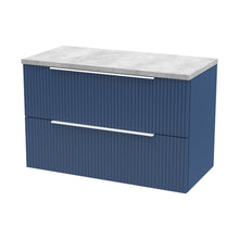 Hudson Reed Fluted 800mm Wall Hung 2 Drawer Vanity & Laminate Top Contemp Satin Blue MFC Painted Gloss 522x805x390mm - DFF395LBG - JJ Building Materials