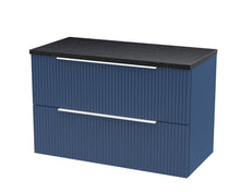 Hudson Reed Fluted 800mm Wall Hung 2 Drawer Vanity & Laminate Top Contemp Satin Blue MFC Painted Gloss 522x805x390mm - DFF395LSB - JJ Building Materials