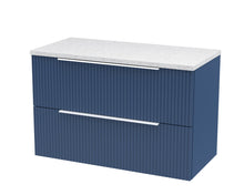Hudson Reed Fluted 800mm Wall Hung 2 Drawer Vanity & Laminate Top Contemp Satin Blue MFC Painted Gloss 522x805x390mm - DFF395LSW - JJ Building Materials