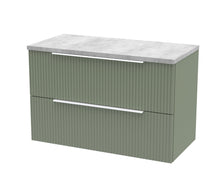 Hudson Reed Fluted 800mm Wall Hung 2 Drawer Vanity & Laminate Top Contemp Satin Green MFC Painted Gloss 522x805x390mm - DFF895LBG - JJ Building Materials