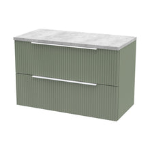Hudson Reed Fluted 800mm Wall Hung 2 Drawer Vanity & Laminate Top Contemp Satin Green MFC Painted Gloss 522x805x390mm - DFF895LBG - JJ Building Materials