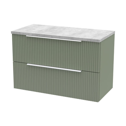 Hudson Reed Fluted 800mm Wall Hung 2 Drawer Vanity & Laminate Top Contemp Satin Green MFC Painted Gloss 522x805x390mm - DFF895LBG - JJ Building Materials
