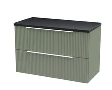 Hudson Reed Fluted 800mm Wall Hung 2 Drawer Vanity & Laminate Top Contemp Satin Green MFC Painted Gloss 522x805x390mm - DFF895LSB - JJ Building Materials